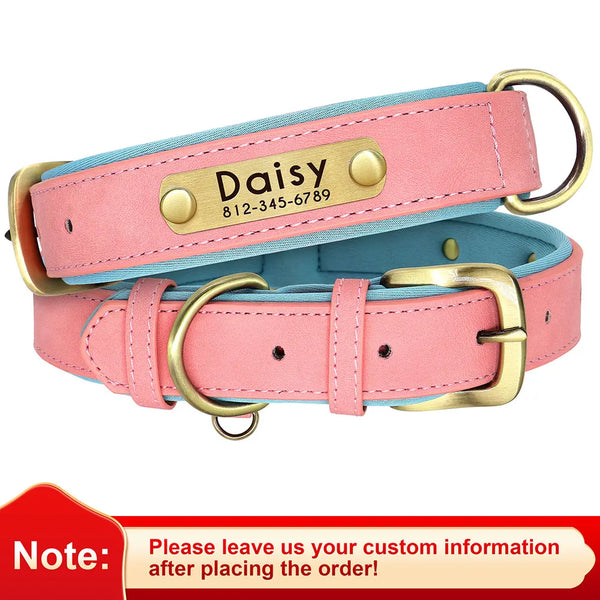 Collar de perro de cuero sintético personalizado con placa de identificación - Nunbell