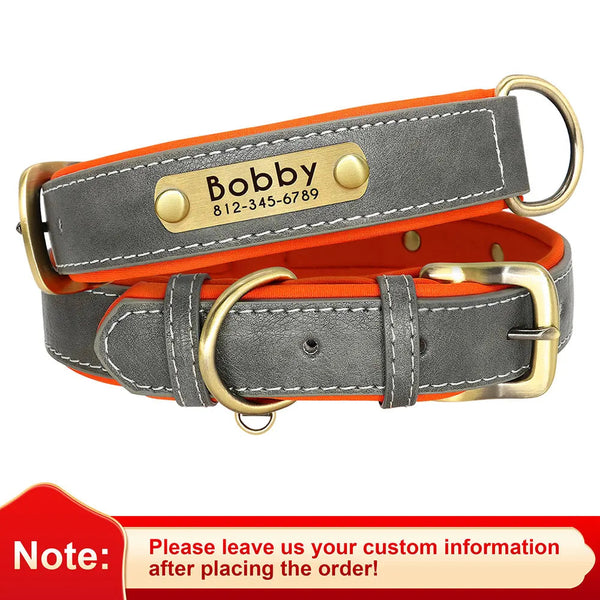Collar de perro de cuero sintético personalizado con placa de identificación DS