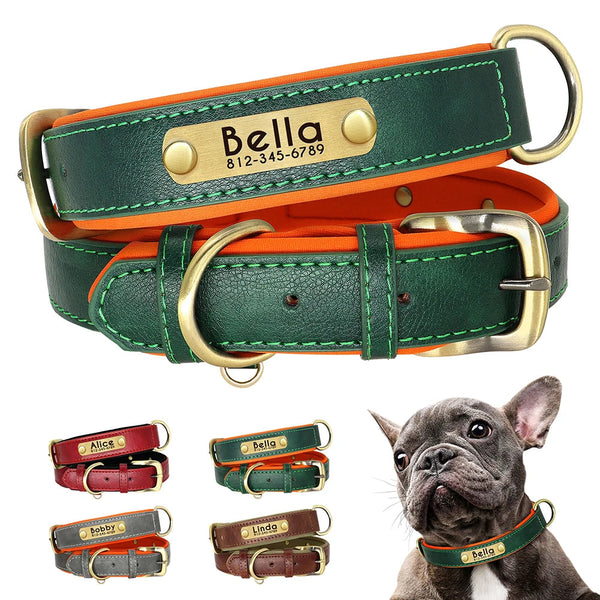Collar de perro de cuero sintético personalizado con placa de identificación DS