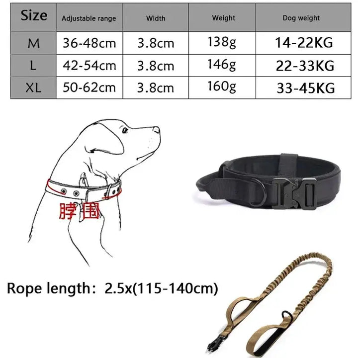 Collar táctico ajustable para perros con cuerda de tracción DS