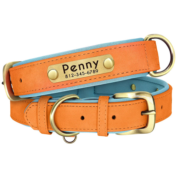 Collar de perro de cuero sintético personalizado con placa de identificación - Nunbell
