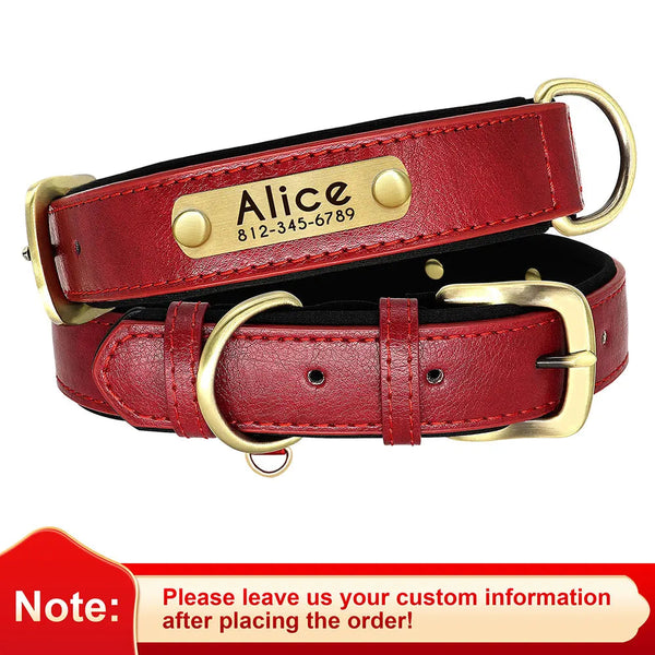 Collar de perro de cuero sintético personalizado con placa de identificación DS